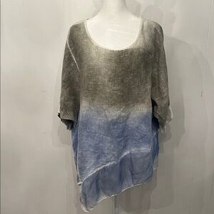 Ombre Scoop-Neck Tunic in Gray and Light Blue Linen/Silk